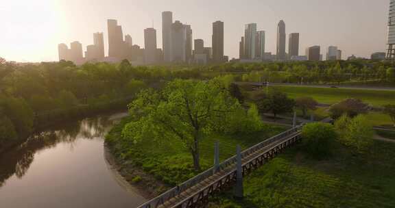 休斯顿，城市，公园，无人机