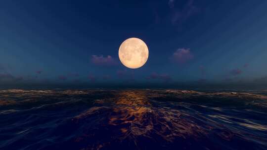 海平面上慢慢升起的月亮