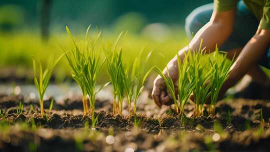 春天农民早稻插秧播种 稻田与农业乡村振兴