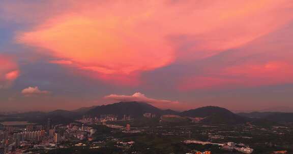 深圳梧桐山晚霞粤港澳大湾区城市航拍宣传片