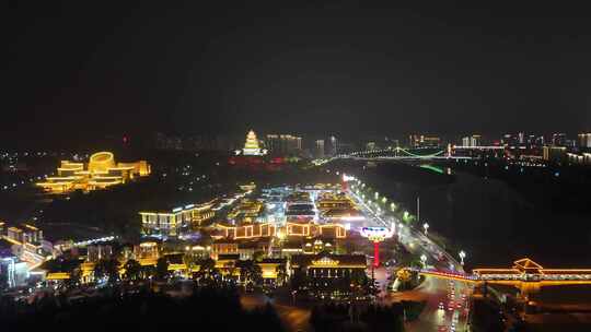 陕西宝鸡城市夜景交通航拍