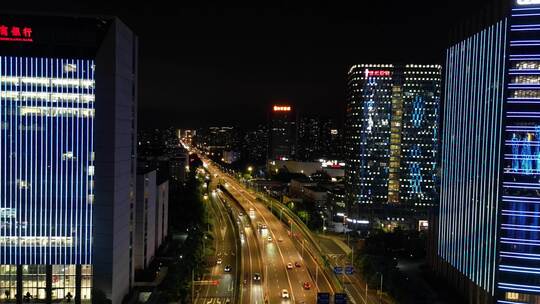 航拍福建福州金融街高楼夜景