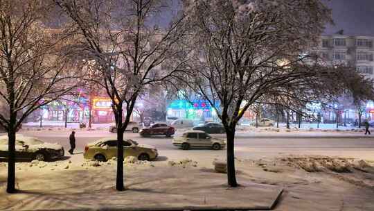 最冷城市根河雪夜灯光夜景