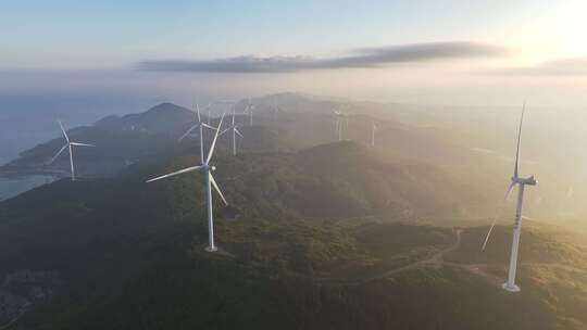 风电 风车 日出 海岛风力发电 海上新能源