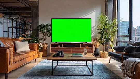 客厅内绿屏电视素材