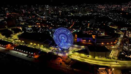 巴西里约热内卢照明摩天轮的夜间全景景观视频素材模板下载