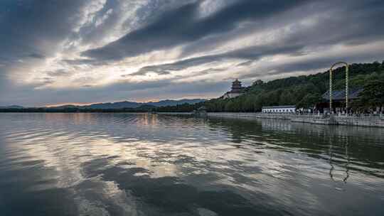 北京颐和园佛香阁日落风景