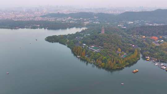 唯美杭州西湖雷峰塔景区大自然风光航拍杭州