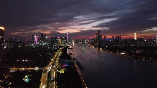 广东省广州市市区城市夜景航拍