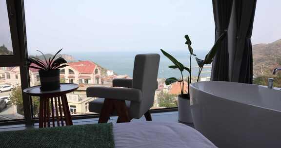 海景房室内与窗外海景景观