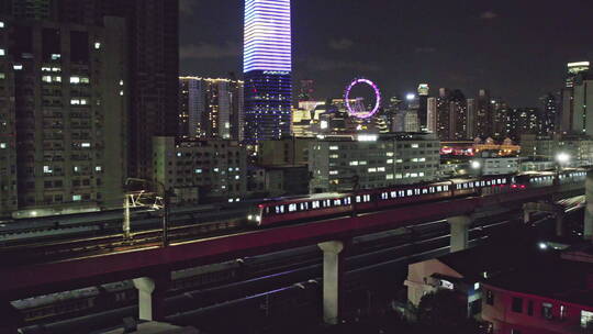 上海夜景地铁进站出站