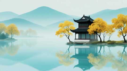 中式山水楼阁风景画面