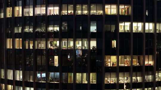 城市写字楼加班夜景航拍