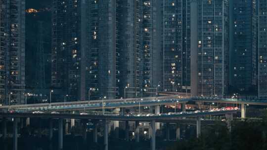 城市-建筑-夜晚重庆城市建筑空镜