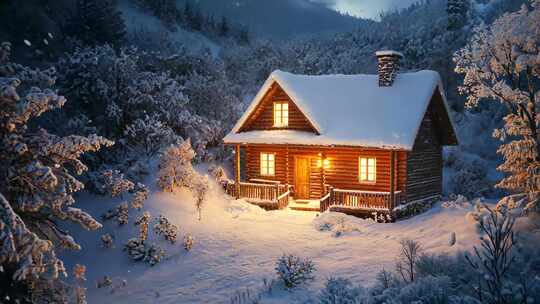 雪中小屋 雪景 雪夜 山中小屋 圣诞屋