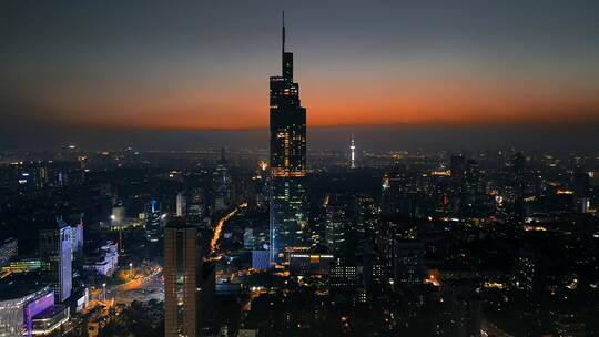 南京市紫峰大厦城市环境夜景航拍