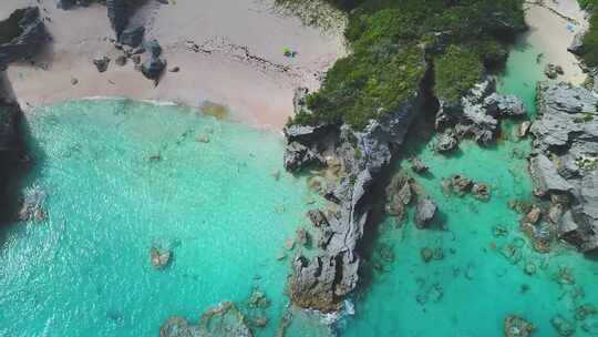 百慕大，岩礁，热带天堂，空中飞行，美丽的风景，大西洋