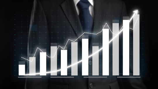 商人画了一张上升的财务图表