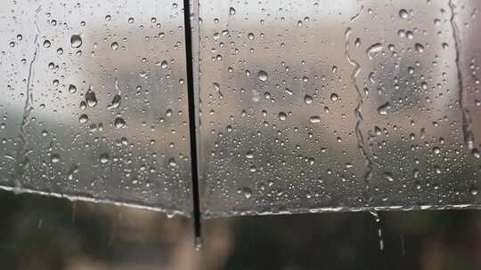 雨水在雨伞上滑落