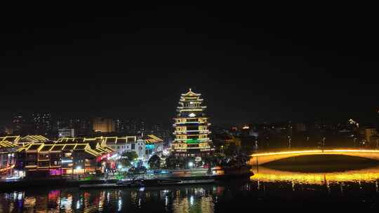 惠州合江楼夜景航拍东江夜晚风光河流风景