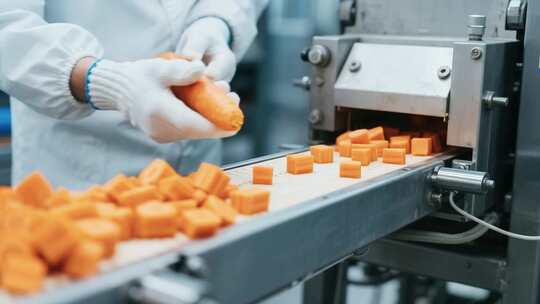 工人操作胡萝卜加工生产线