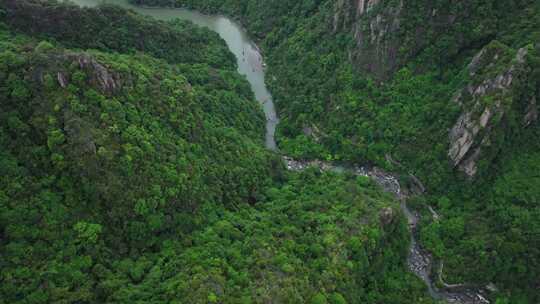 航拍浙江台州市天台山风景区大瀑布琼台景区