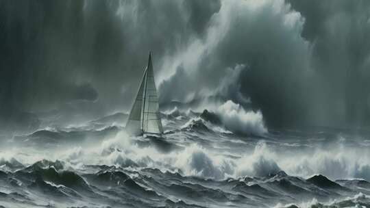 帆船 海浪暴雨