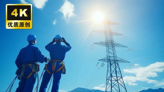 电网电力工人巡检电力系统高压电塔电力调度