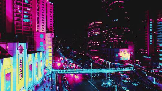 上海徐家汇赛博夜景