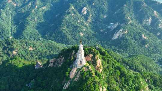 航拍绿色千山和大佛寺塔