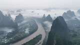 航拍桂林山水风光云雾缭绕高清在线视频素材下载