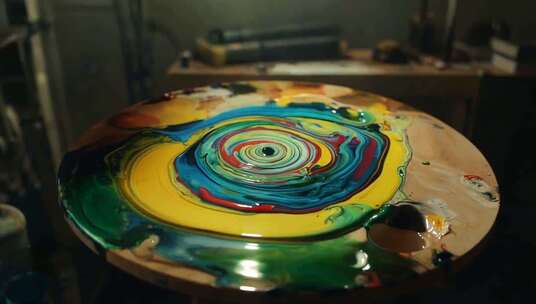 圆形调色板上的多彩油漆