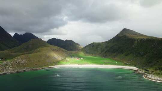 Town， Lofoten，挪威，无人机