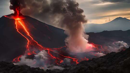 火山喷发岩浆流淌景象