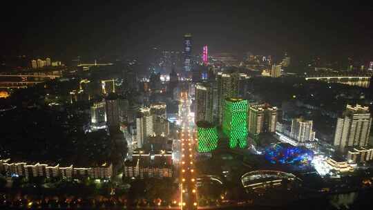 航拍广西柳州夜景地标建筑视频素材模板下载