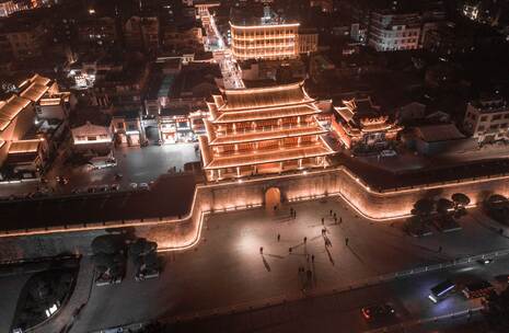 潮州市广济桥夜景航拍延时