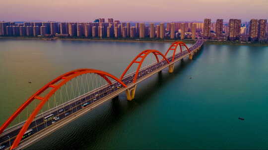 湖南长沙福元路大桥夕阳景点航拍延时摄影