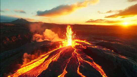 AI火山喷发火山爆发岩浆熔岩末日