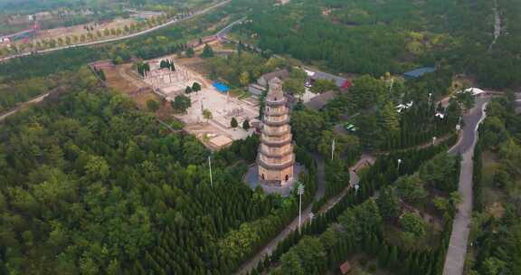 河北邯郸响堂山石窟常乐寺清晨航拍