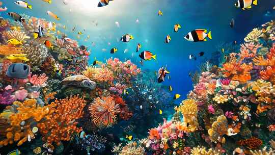 海底世界多彩珊瑚 灵动鱼类海洋生态生物多