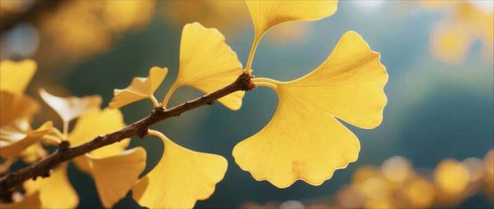 特写秋天银杏树银杏叶
