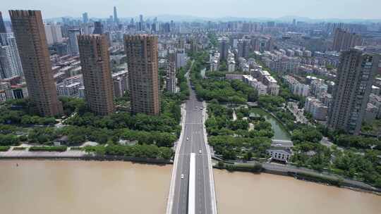 浙江宁波甬江两岸高楼建筑航拍