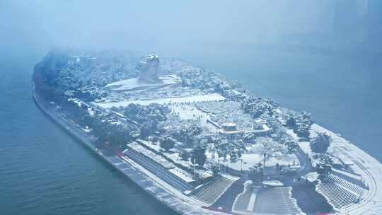 长沙橘子洲湘江大雪雪景航拍