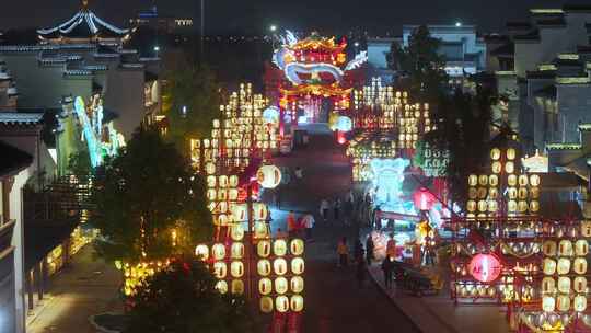 龙型彩灯建筑夜景灯光璀璨 芜湖 鸠兹古镇