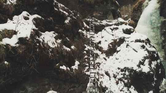 山，雪，轨道，徒步旅行