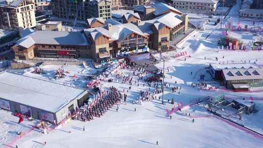 航拍吉林省吉林市北大湖滑雪场冬季风光