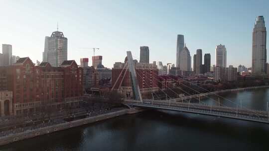 天津海河风景线城市天际线建筑风光航拍