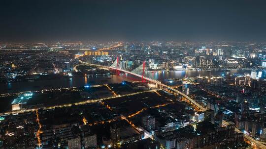 杨浦大桥全景夜景航拍延时摄影视频素材模板下载