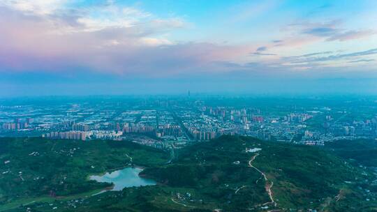 成都全景_火烧云_日景航拍延时