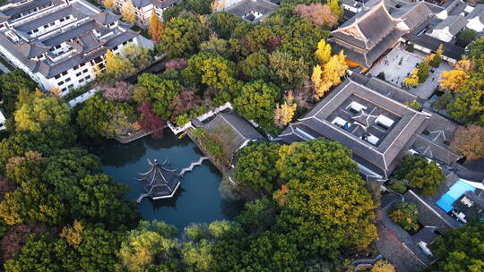 航拍园林全景 苏州园林 西园寺